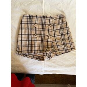 Balboa Fashion Molly Plaid Skort Nude Black Wrap Front‎ Mini Size L Coastal